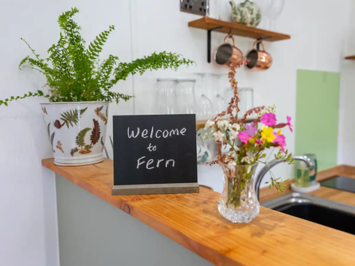 Fern chalk board and flowers
