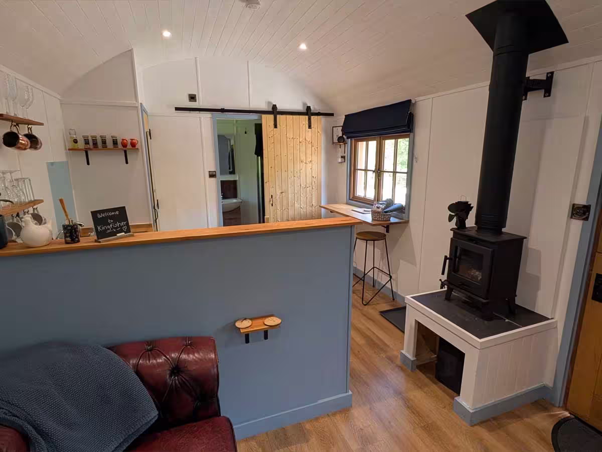 Kingfisher Inside of View of Log Burner & Windows